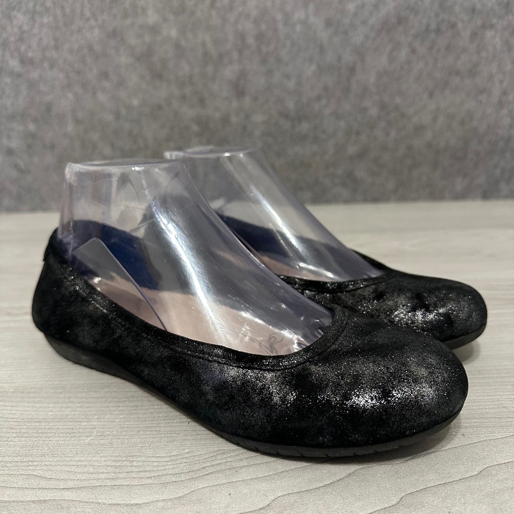Taos Rascal Ballet Flats Womens 7 Black Silver Shimmer Leather Comfort‎ Shoes